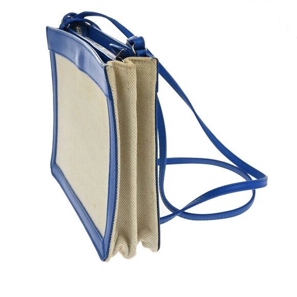 BALENCIAGA Logo 2Way Shoulder Clutch Bag Canvas Leather Beige Blue - Picture 10 of 11
